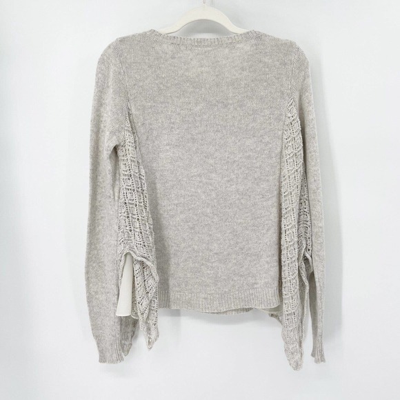 Knitted Knotted Anthropologie Cashmere Sweater Sz S Gray Crochet Panel Crewneck - Picture 5 of 9